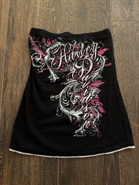 Harley-Davidson Black Pink & White Graphic Mini Skirt